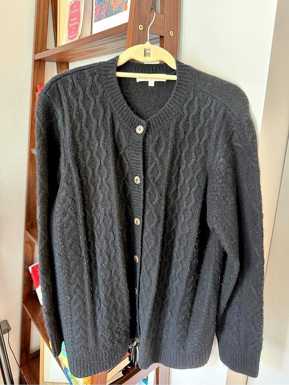 Favorite Daughter The Eleanor Cable Knit Cardigan in Black Size Medium